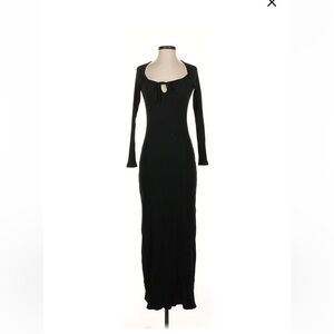 aerie Black Long Sleeve Ribbed Maxi Dress